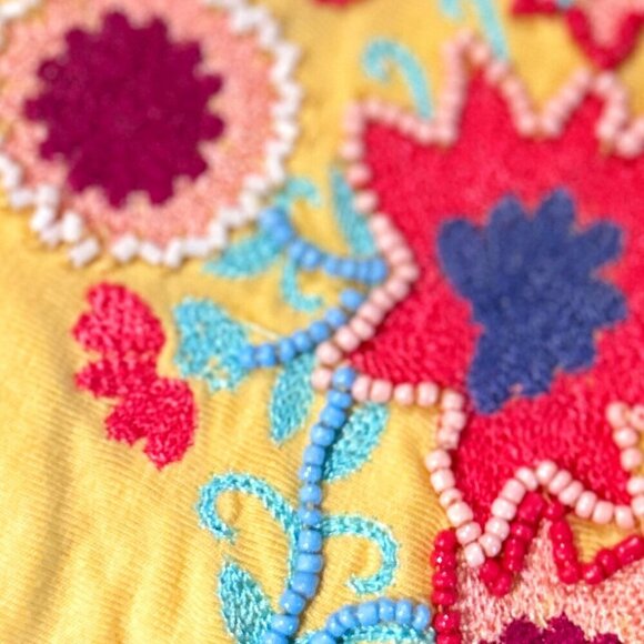 Boston Proper SZ Yellow beaded knit long tank top Embellished Embroidered Boho - Picture 7 of 11